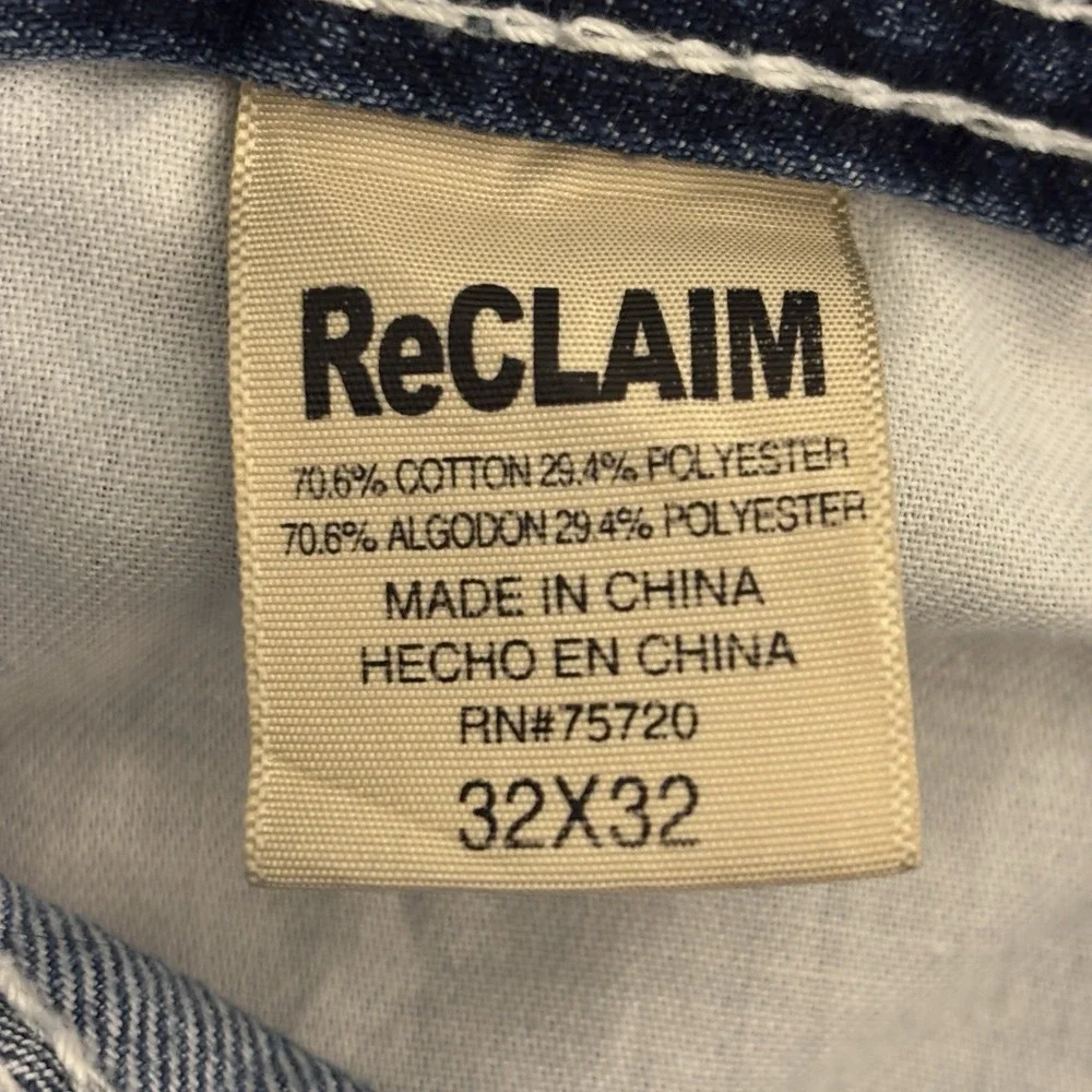 Reclaim Regular Straight Blue Jeans Mens 32x32 Contrast Stitching Whiskering